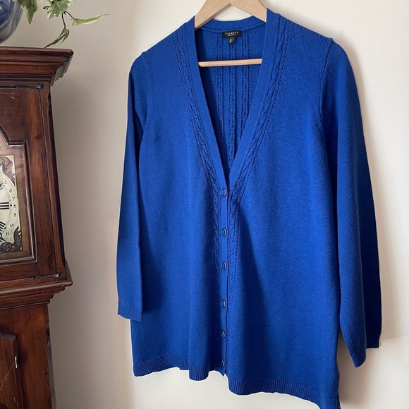 Talbots Blue Boyfriend Cardigan V-Neck Long Sleeve Button Front Size 2X Petite - Picture 3 of 16